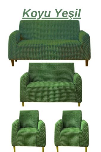 E Bahar Polyester Bürümcük Jakarlı Süngersiz Armürlü Giydirmeli Yeşil Yedili Koltuk Örtüsü 180x230 cm