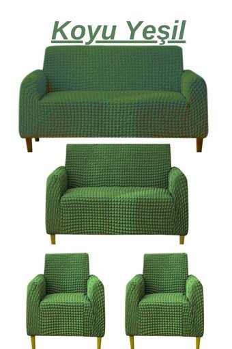 E Bahar Polyester Bürümcük Jakarlı Süngersiz Armürlü Giydirmeli Yeşil Yedili Koltuk Örtüsü 180x230 cm