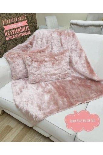 Paris Life Pamuklu Polar Peluş Süngersiz Pembe Üçlü Koltuk Örtüsü 150x150 cm