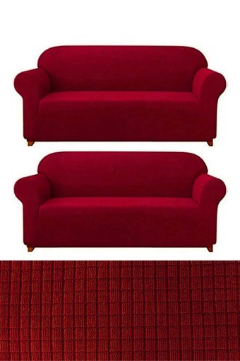 E Bahar Polyester Likralı Jakarlı Süngersiz Armürlü Giydirmeli Bordo Altılı Koltuk Örtüsü 180x230 cm