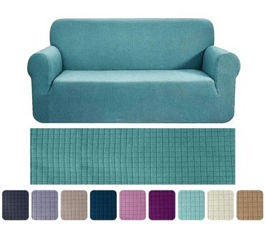 Riseler Home Pamuklu - Polyester Likralı Jakarlı Süngersiz Çizgili Giydirmeli Yeşil Üçlü Koltuk Örtüsü 180x230 cm