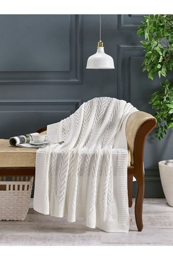 Betires Home TP-21001 Akrilik-Pamuklu Süngersiz Ekru Tekli Koltuk Örtüsü 130x170 cm