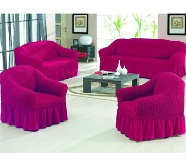Altın Kelebek Polyester Bürümcük Fırfırlı Süngersiz Giydirmeli Lastikli Mor Dörtlü Koltuk Örtüsü 180x230 cm