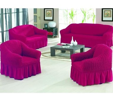 Altın Kelebek Polyester Bürümcük Fırfırlı Süngersiz Giydirmeli Lastikli Mor Dörtlü Koltuk Örtüsü 180x230 cm