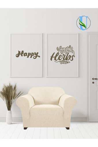 Uy Style Tekstil Polyester Likralı Süngerli Armürlü Giydirmeli Bej Tekli Koltuk Örtüsü 70x115 cm