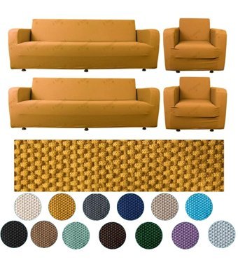 Btf Home Polyester Likralı Jakarlı Süngersiz Armürlü Giydirmeli Lastikli Sarı Sekizli Koltuk Örtüsü 180x230 cm