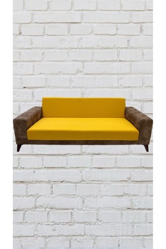 Şahane Ev Mikro Polyester Likralı Jakarlı Süngersiz Düz Giydirmeli Lastikli Sarı Üçlü Koltuk Örtüsü 78x55 cm