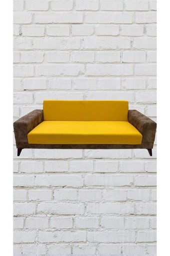 Şahane Ev Mikro Polyester Likralı Jakarlı Süngersiz Düz Giydirmeli Lastikli Sarı Üçlü Koltuk Örtüsü 78x55 cm