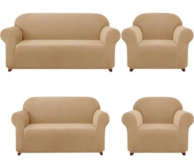Bright Home Polyester Likralı Süngersiz Pitikare Desenli Giydirmeli Lastikli Kahverengi Dörtlü Koltuk Örtüsü 180x230 cm