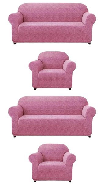 Uytm Likralı Jakarlı Süngerli Çizgili Giydirmeli Pembe Dörtlü Koltuk Örtüsü 180x230 cm