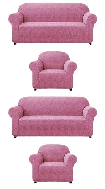 Uytm Likralı Jakarlı Süngerli Çizgili Giydirmeli Pembe Dörtlü Koltuk Örtüsü 180x230 cm