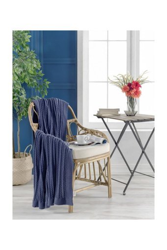 Betires Home TZ-14017 Akrilik-Pamuklu Süngersiz Mavi Tekli Koltuk Örtüsü 130x170 cm