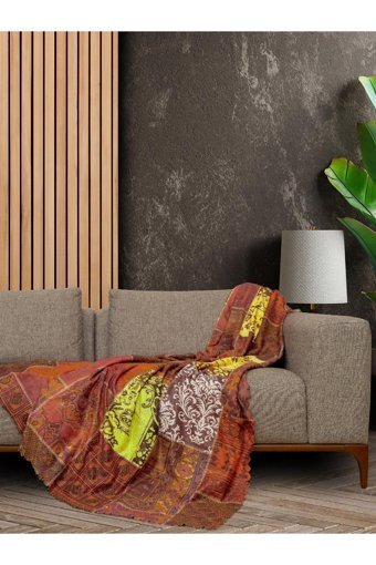 Latuda Concept Softmicro Mikrofiber Şal Süngersiz Çizgili Kiremit Tekli Koltuk Örtüsü 130x180 cm