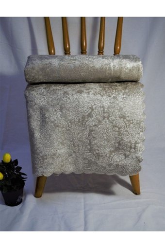 Sdr Home Collection Kadife Bürümcük Fırfırlı Süngerli Geometrik Desenli Gri Tekli Koltuk Örtüsü 145x199 cm