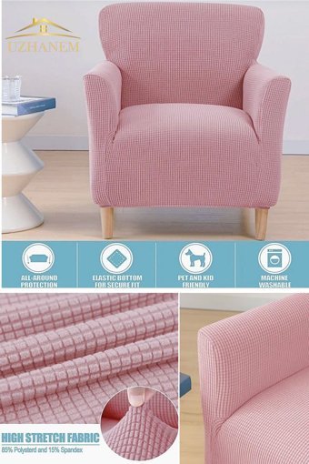 Uzhanem Pamuklu - Polyester-Viskon Bürümcük-Likralı Süngerli Armürlü Giydirmeli Pembe Tekli Koltuk Örtüsü 60x85 cm
