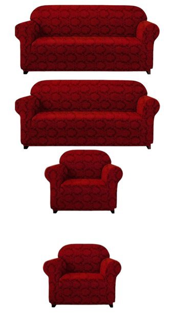 Furkanticaret Jakarlı Süngersiz Damask Desenli Giydirmeli Bordo 3-3-1-1 Koltuk Örtüsü 180x230 cm
