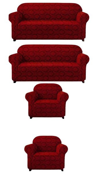 Furkanticaret Jakarlı Süngersiz Damask Desenli Giydirmeli Bordo 3-3-1-1 Koltuk Örtüsü 180x230 cm