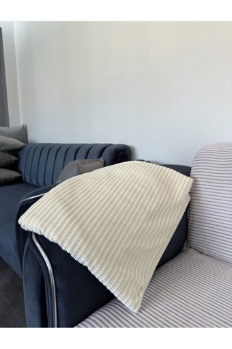 Ferhat Home Polyester Örgü Süngersiz Çizgili Bej Tekli Koltuk Örtüsü 170x210 cm