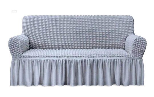 Uygar Home Pamuklu - Polyester Bürümcük-Likralı Drapeli Süngerli Petek Desenli Giydirmeli Gri Tekli Koltuk Örtüsü 180x230 cm