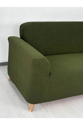 Defne Home Pamuklu - Polyester Likralı Jakarlı Süngersiz Armürlü Giydirmeli Haki Tekli Koltuk Örtüsü 180x230 cm