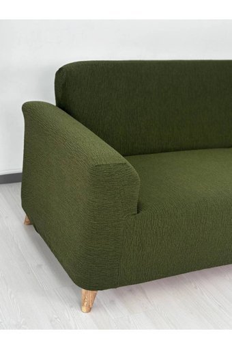 Defne Home Pamuklu - Polyester Likralı Jakarlı Süngersiz Armürlü Giydirmeli Haki Tekli Koltuk Örtüsü 180x230 cm