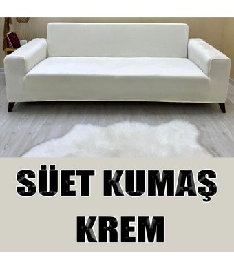 Kılıfsan Pamuklu - Polyester Süngersiz Düz Giydirmeli Bej Üçlü Koltuk Örtüsü 140 cm