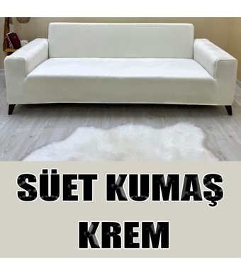 Kılıfsan Pamuklu - Polyester Süngersiz Düz Giydirmeli Bej Üçlü Koltuk Örtüsü 140 cm