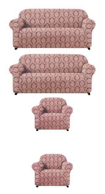 Uytm Likralı Jakarlı Süngerli Çiçek Desenli Giydirmeli Pembe Dörtlü Koltuk Örtüsü 180x230 cm