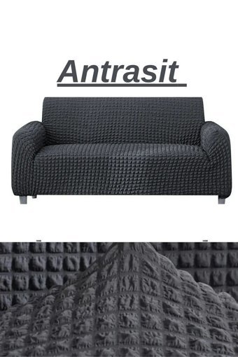 E Bahar Polyester Bürümcük Jakarlı Süngersiz Armürlü Giydirmeli Gri Üçlü Koltuk Örtüsü 180x230 cm