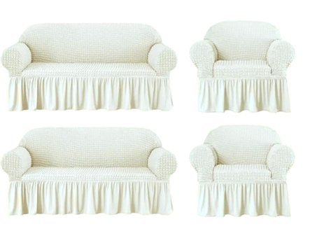 Ensari Karaoğlu Pamuklu - Polyester Bürümcük Jakarlı Süngersiz Armürlü Giydirmeli Beyaz Sekizli Koltuk Örtüsü 180x230 cm
