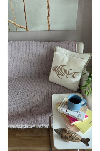 Lapipa Pamuklu Saçaklı Süngersiz Çizgili Bordo Tekli Koltuk Örtüsü 170x210 cm