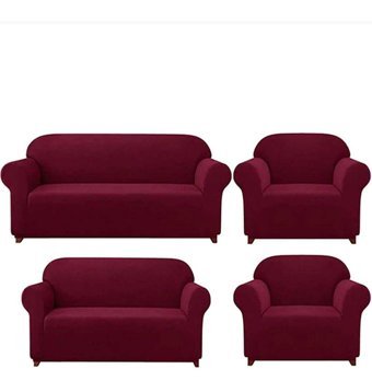 Akbu Polyester Likralı Süngersiz Düz Giydirmeli Lastikli Bordo Dörtlü Koltuk Örtüsü 180x230 cm