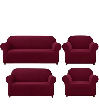 Akbu Polyester Likralı Süngersiz Düz Giydirmeli Lastikli Bordo Dörtlü Koltuk Örtüsü 180x230 cm