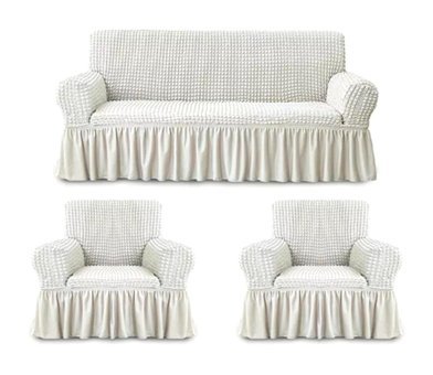 Elgeyar Pamuklu - Polyester Bürümcük Jakarlı Süngersiz Armürlü Giydirmeli Bej Beşli Koltuk Örtüsü 183x230 cm
