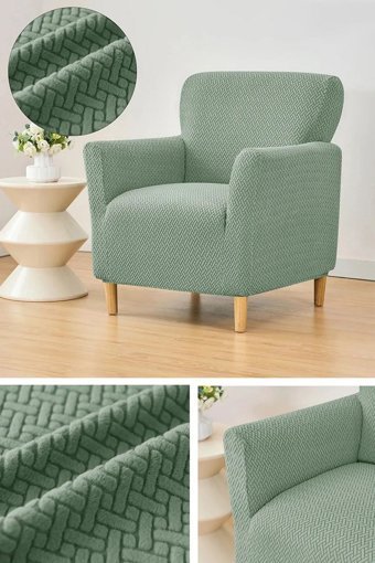 Pimobile Pamuklu - Polyester Likralı Jakarlı Süngersiz Petek Desenli Giydirmeli Yeşil Tekli Koltuk Örtüsü 60x80 cm