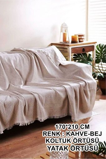 Molisa Home Pamuklu Saçaklı Süngersiz Armürlü Kahverengi Tekli Koltuk Örtüsü 170x210 cm