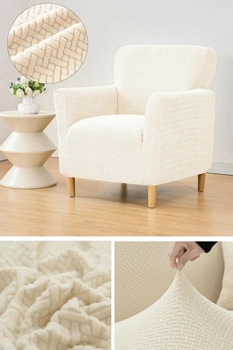 Akyol Home Pamuklu - Polyester Süngersiz Hasır Desenli Giydirmeli Lastikli Bej Tekli Koltuk Örtüsü 60x80 cm
