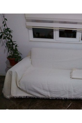 Taşkın Home Pamuklu Polar Saçaklı Süngersiz Çizgili Bej Tekli Koltuk Örtüsü 180x300 cm