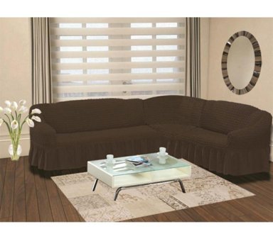Karna Home Pamuklu Bürümcük Fırfırlı Süngersiz Kareli Giydirmeli Kahverengi Tekli Koltuk Örtüsü 210x240 cm