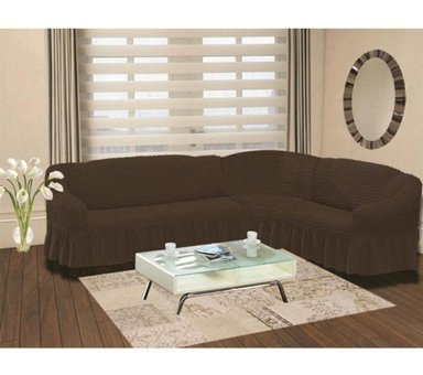 Karna Home Pamuklu Bürümcük Fırfırlı Süngersiz Kareli Giydirmeli Kahverengi Tekli Koltuk Örtüsü 210x240 cm