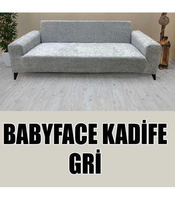 Kılıfsan Babyface Pamuklu - Polyester Süngersiz Düz Giydirmeli Lastikli Kaymaz Gri Üçlü Koltuk Örtüsü 140 cm