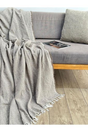 Gri Home Halı Pamuklu Saçaklı Süngersiz Düz Gri Tekli Koltuk Örtüsü 175x215 cm