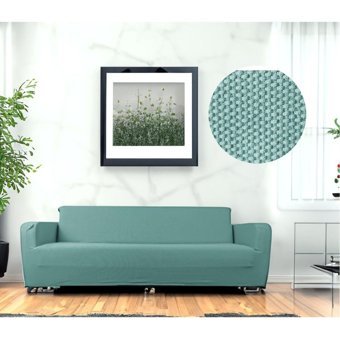 Etles Home Pamuklu - Polyester Likralı Jakarlı Süngersiz Armürlü Giydirmeli Yeşil Üçlü Koltuk Örtüsü 230x160 cm