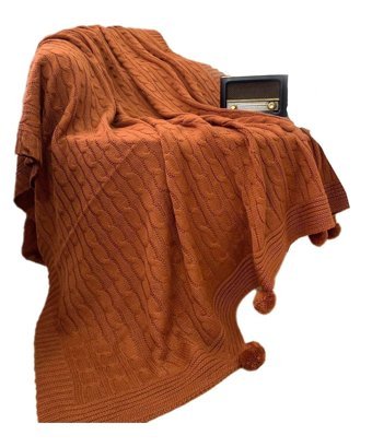 Taylan Mimarlık Akrilik Örgü Ponponlu Süngersiz Düz Turuncu Tekli Koltuk Örtüsü 130x170 cm