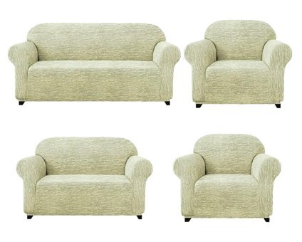 Eldost Ticaret Polyester Likralı Jakarlı Süngersiz Armürlü Giydirmeli Bej Yedili Koltuk Örtüsü 180x230 cm