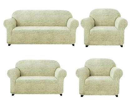Eldost Ticaret Polyester Likralı Jakarlı Süngersiz Armürlü Giydirmeli Bej Yedili Koltuk Örtüsü 180x230 cm