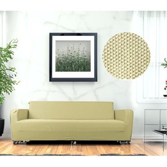 Etles Home Pamuklu - Polyester Likralı Jakarlı Süngersiz Armürlü Giydirmeli Bej Üçlü Koltuk Örtüsü 230x160 cm