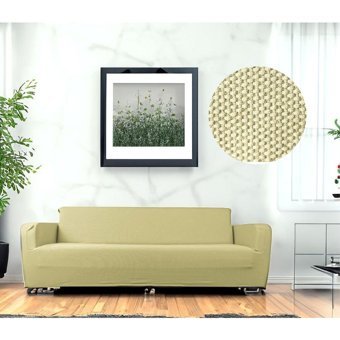 Etles Home Pamuklu - Polyester Likralı Jakarlı Süngersiz Armürlü Giydirmeli Bej Üçlü Koltuk Örtüsü 230x160 cm