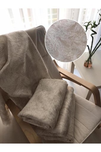 Hilal Home Polyester Süngerli Çizgili Krem Tekli Koltuk Örtüsü 180x220 cm