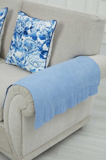 Aisha's Design KC-3 Polyester Örgü Pileli Süngersiz Düz Mavi İkili Koltuk Örtüsü 65x62 cm